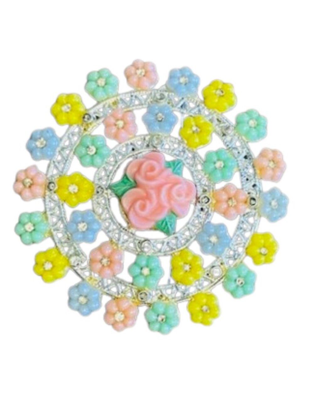 1930s 1940s Celluloid Floral Brooch Pastel Flower Pin Vintage Cottagecore
